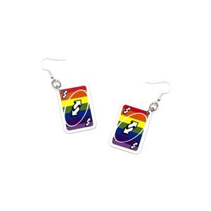 Rainbow Pride Flag Uno Reverse Card Board Game Earrings